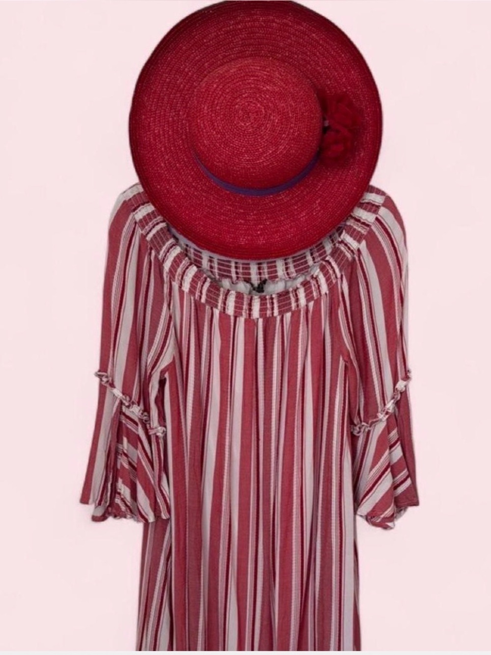 Off shoulder Mini dress by Luxology. Red/white striped, 3/4 Gypsy sleeve size 16